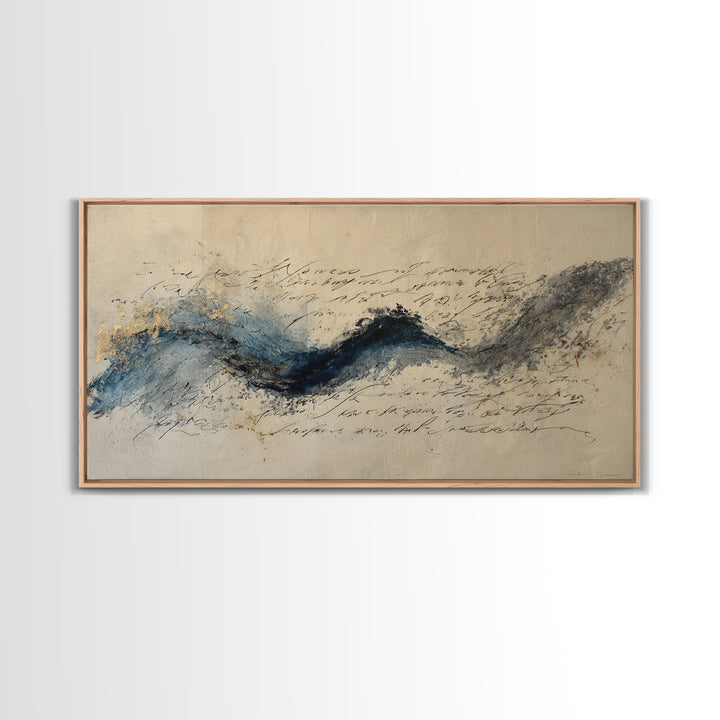 Modern Calligraphy Wave Framed Canvas Print, Calligraphy Art, Luxury Decor, Living Room Decor, Fine Art, Script, Prints, CAL-2x1-6
