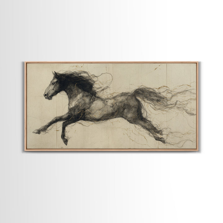 Calligraphic Horse Silhouette Made from One Line Canvas Print, Calligraphy Art, Painting, Living Room Decor, Fine Art, Script, CAL-2x1-61