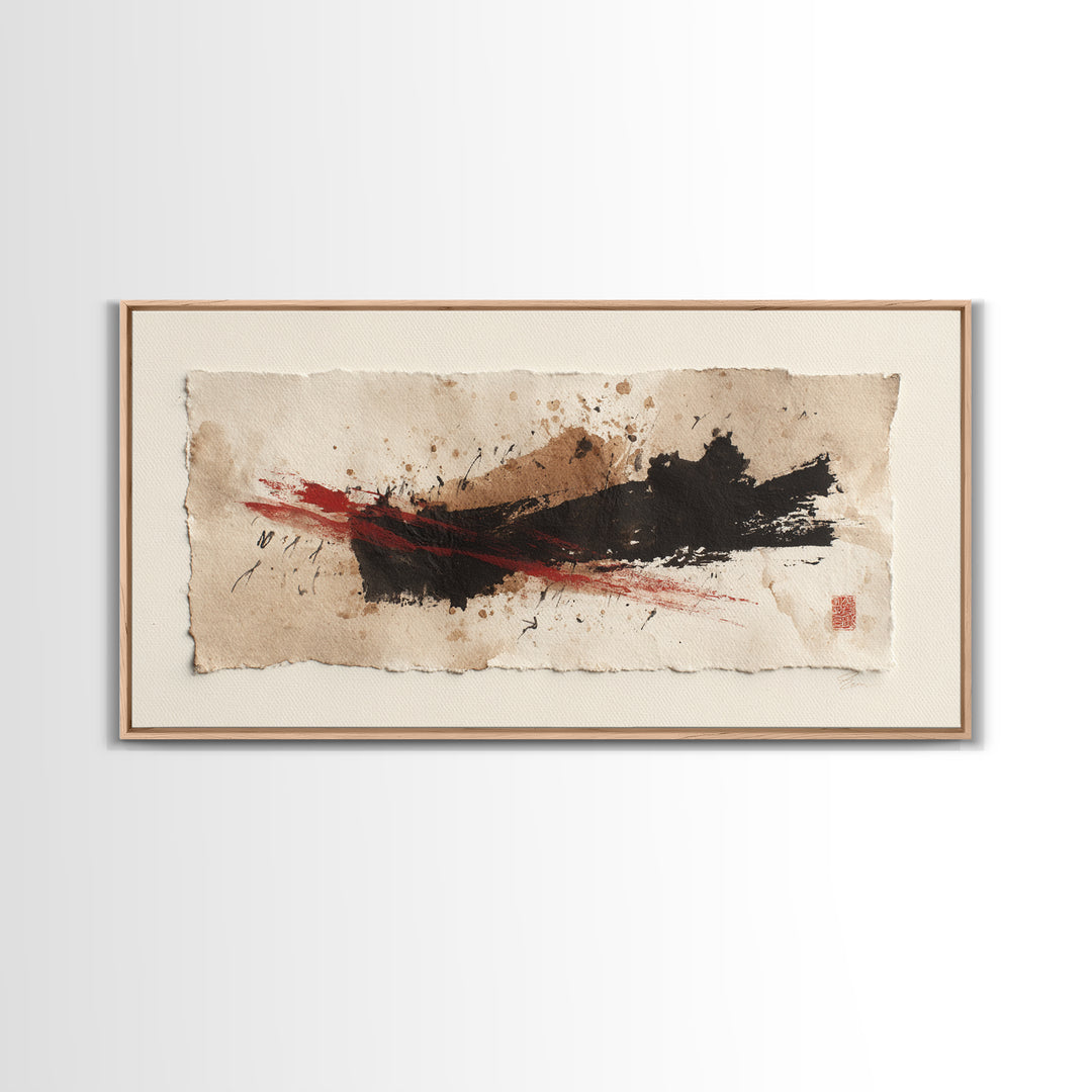 Bold Red Brushstroke Seal Abstraction Canvas Print, Calligraphy Art, Modern Wall Art, Living Room Decor, Fine Art, Script, CAL-2x1-63