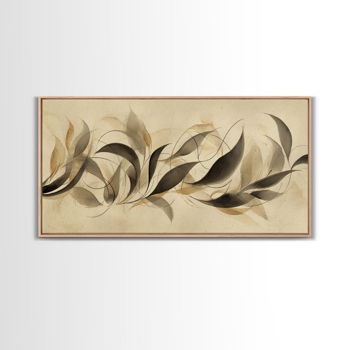 Botanical Calligraphy Pattern Canvas Print, Calligraphy Art, Textured Painting, Living Room Decor, Fine Art, Script, CAL-2x1-66