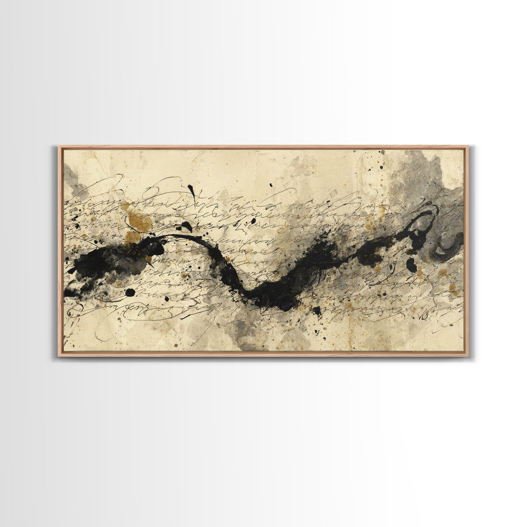 Large Sweeping Black Ink Gesture Like a Canvas Print, Calligraphy Art, Printable Art, Living Room Decor, Fine Art, Script, CAL-2x1-69