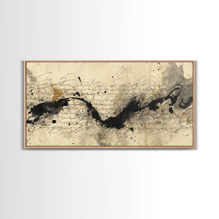 Large Sweeping Black Ink Gesture Like a Canvas Print, Calligraphy Art, Printable Art, Living Room Decor, Fine Art, Script, CAL-2x1-69