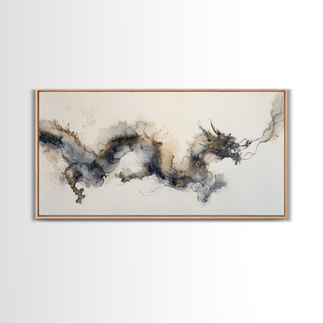 Ink Wash Dragon Curve Canvas Print, Calligraphy Art, Printable, Living Room Decor, Fine Art, Script, Watercolor Art, Modern Art, CAL-2x1-77