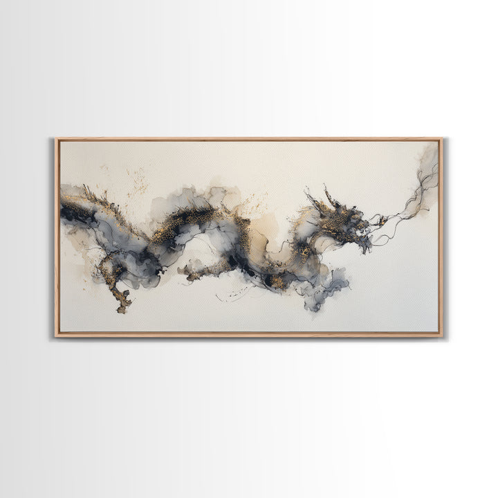 Ink Wash Dragon Curve Canvas Print, Calligraphy Art, Printable, Living Room Decor, Fine Art, Script, Watercolor Art, Modern Art, CAL-2x1-77
