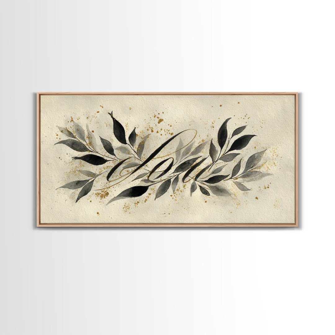 Botanical Calligraphy Pattern Framed Canvas Print, Calligraphy Art, Art, Living Room Decor, Fine Art, Script, Unique Wall Art, CAL-2x1-90