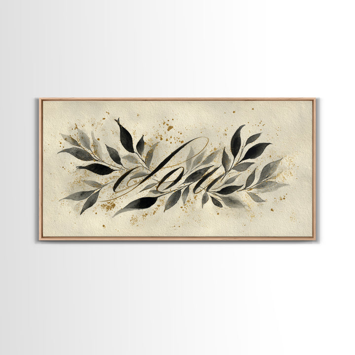 Botanical Calligraphy Pattern Framed Canvas Print, Calligraphy Art, Art, Living Room Decor, Fine Art, Script, Unique Wall Art, CAL-2x1-90