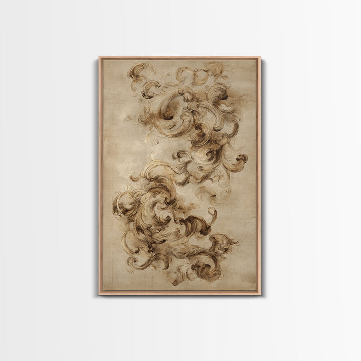 Baroque Scrollwork Made from Looping Pen Strokes Framed Canvas Print, Calligraphy Art, Prints, Living Room Decor, Script, CAL-2x3-20