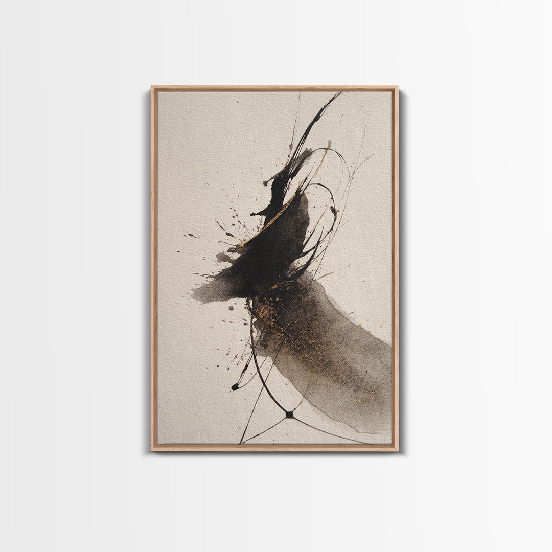 Ink Splatter and Long Brushstroke Composition Framed Canvas Print, Calligraphy Art, Scripture Art, Living Room Decor, Script, CAL-2x3-24