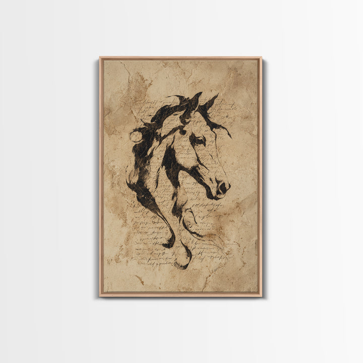 Calligraphic Horse Silhouette Made from One Line Framed Canvas Print, Calligraphy Art, Wall Art, Living Room Decor, Script, CAL-2x3-25