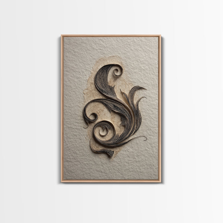 Ornamental Frame of Flourished Pen Curves Framed Canvas Print, Calligraphy Art, Boho Decor, Living Room Decor, Fine Art, Script, CAL-2x3-26