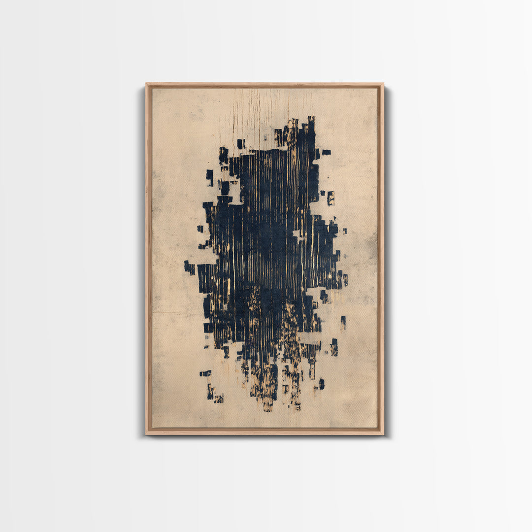 Layered Copper Ink Strokes on Dark Navy Framed Canvas Print, Calligraphy Art, Wall Art, Living Room Decor, Fine Art, Script, CAL-2x3-38
