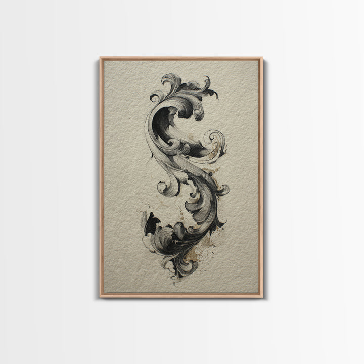 Baroque Scrollwork Made from Looping Pen Strokes Canvas Print, Calligraphy Art, Quote Wall Art, Living Room Decor, Script, CAL-2x3-44