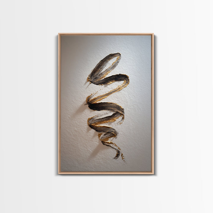 Gold Leaf Calligraphic Spiral on Plaster Surface Canvas Print, Calligraphy Art, Textured Painting, Living Room Decor, Script, CAL-2x3-46