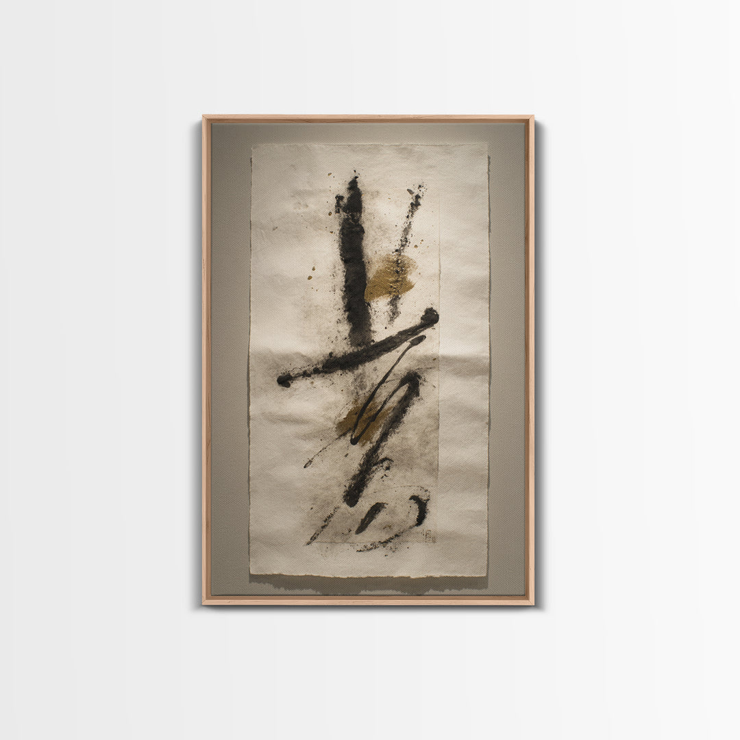 Abstract Prayer Flag of Brush Marks Framed Canvas Print, Calligraphy Art, Textured Painting, Living Room Decor, Script, CAL-2x3-55