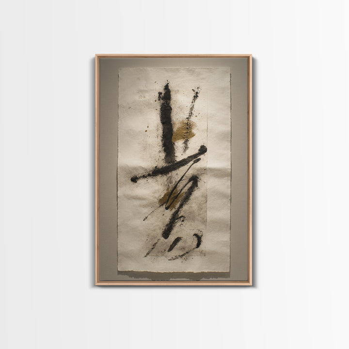Abstract Prayer Flag of Brush Marks Framed Canvas Print, Calligraphy Art, Textured Painting, Living Room Decor, Script, CAL-2x3-55