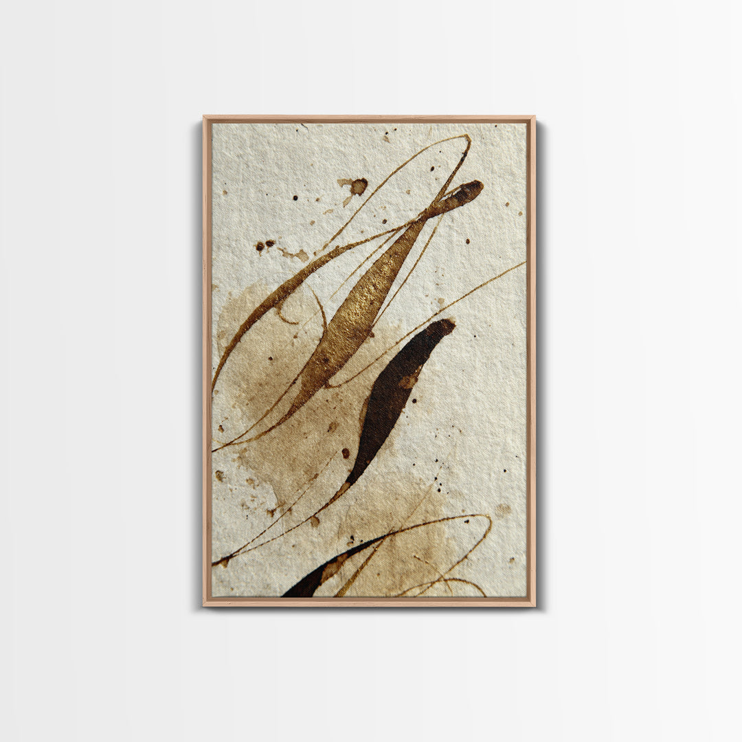 Abstract Gold Calligraphic Strokes on Ivory Paper Canvas Print, Calligraphy Art, Digital Prints, Living Room Decor, Script, CAL-2x3-58