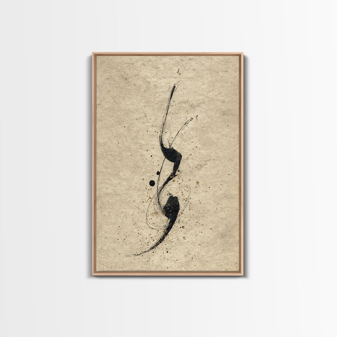 Minimal Black Calligraphy Rhythm Framed Canvas Print, Calligraphy Art, Painting, Living Room Decor, Fine Art, Script, CAL-2x3-63
