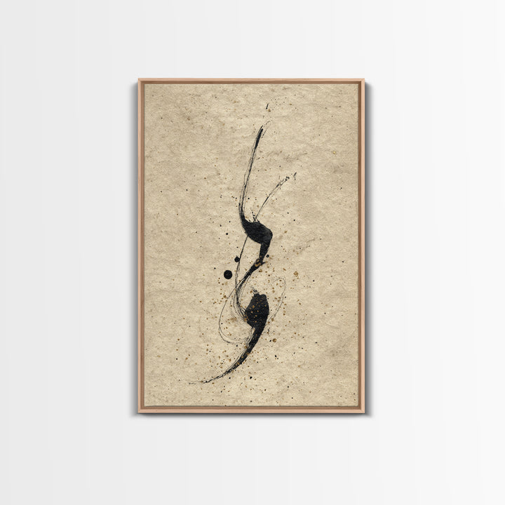 Minimal Black Calligraphy Rhythm Framed Canvas Print, Calligraphy Art, Painting, Living Room Decor, Fine Art, Script, CAL-2x3-63
