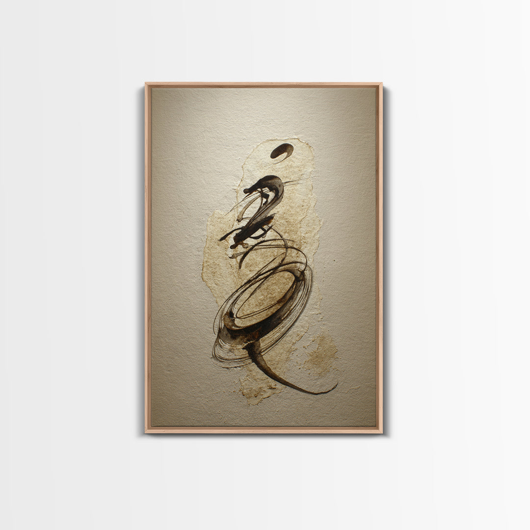 Calligraphic Bird Shape Formed from Flowing Lines Framed Canvas Print, Calligraphy Art, Room Decor, Living Room Decor, Script, CAL-2x3-64
