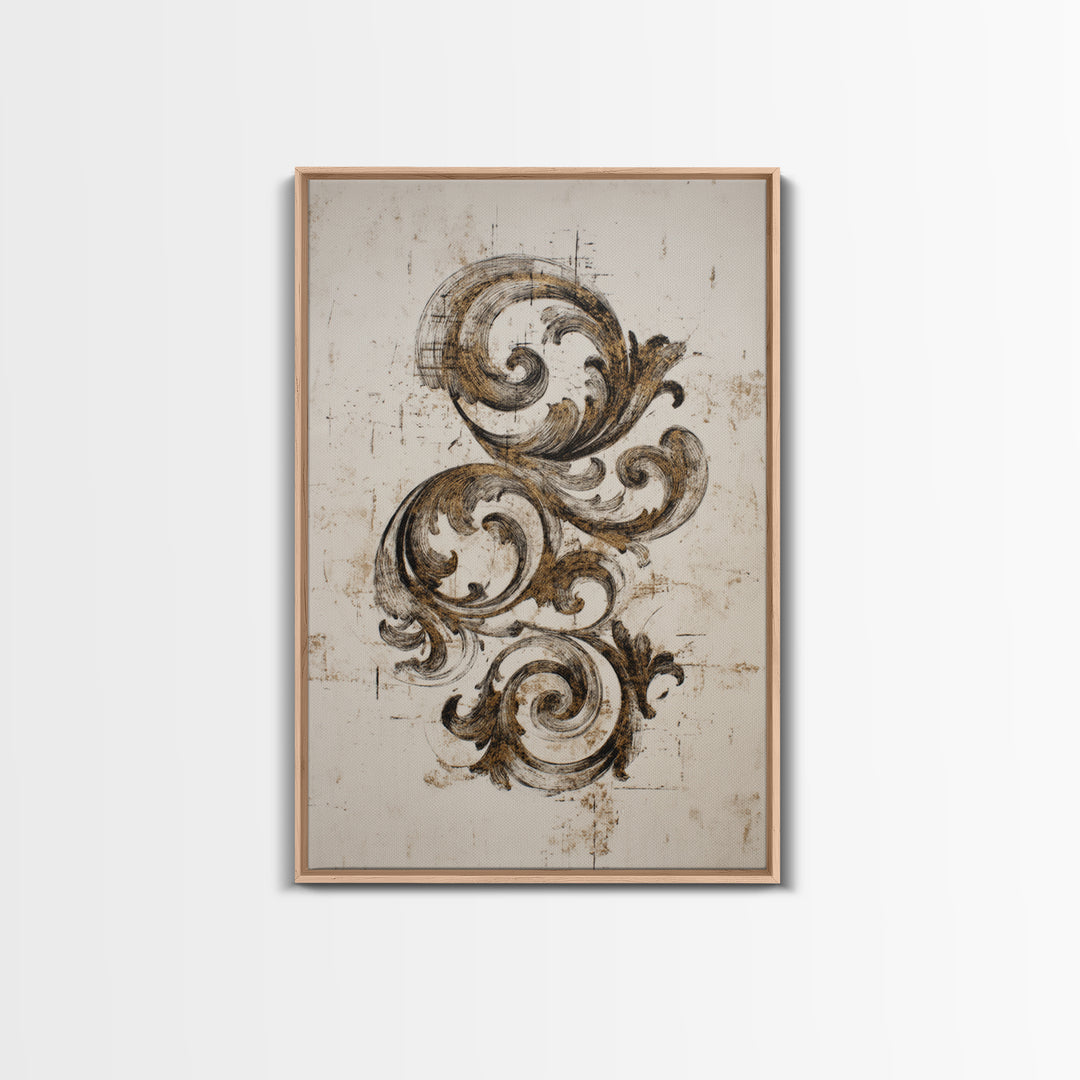 Baroque Scrollwork Made from Looping Pen Strokes Framed Canvas Print, Calligraphy Art, Printable, Living Room Decor, Script, CAL-2x3-68