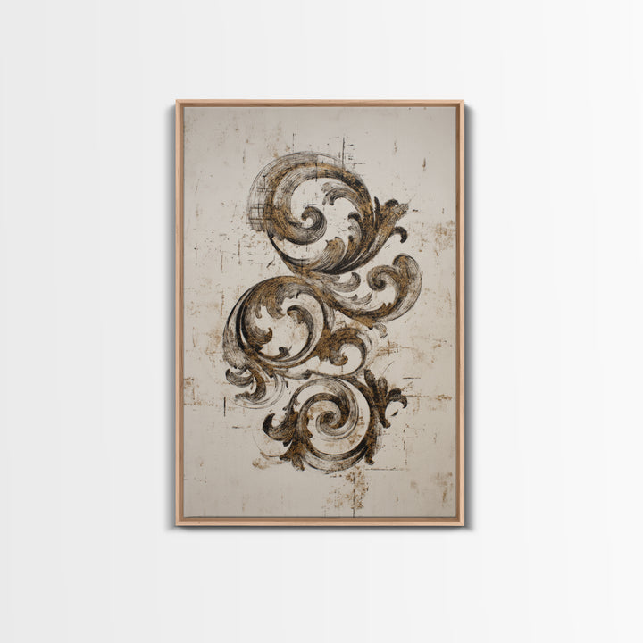Baroque Scrollwork Made from Looping Pen Strokes Framed Canvas Print, Calligraphy Art, Printable, Living Room Decor, Script, CAL-2x3-68