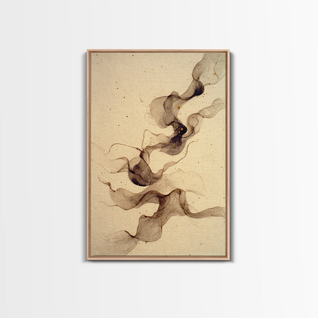 Ink Wash Dragon Curve Framed Canvas Print, Calligraphy Art, Modern Wall Art, Living Room Decor, Script, Watercolor Print, CAL-2x3-89
