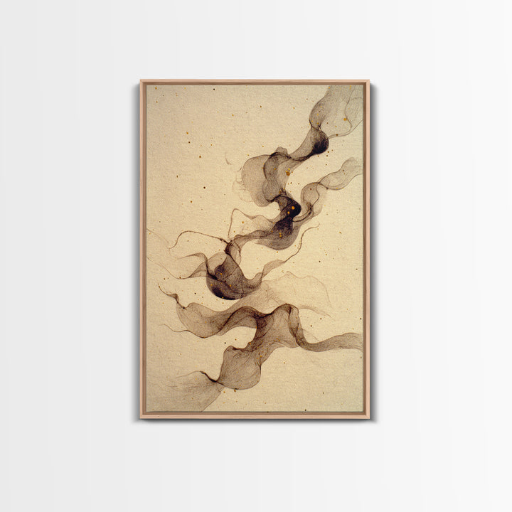 Ink Wash Dragon Curve Framed Canvas Print, Calligraphy Art, Modern Wall Art, Living Room Decor, Script, Watercolor Print, CAL-2x3-89