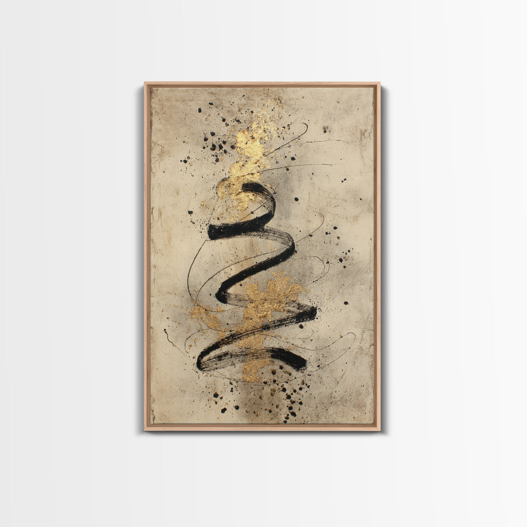 Gold Leaf Calligraphic Spiral on Plaster Surface Canvas Print, Calligraphy Art, Printable, Living Room Decor, Script, CAL-2x3-94