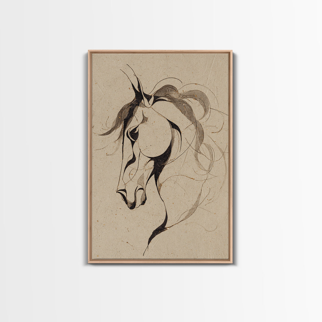 Calligraphic Horse Silhouette Made from One Line Canvas Print, Calligraphy Art, Printable Art, Living Room Decor, Script, CAL-2x3-97