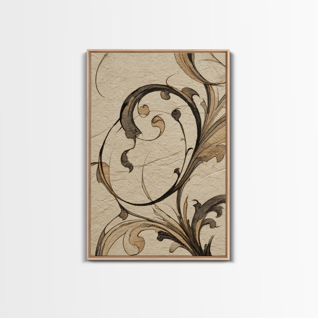 Ornamental Frame of Flourished Pen Curves Framed Canvas Print, Calligraphy Art, Wall Decor, Living Room Decor, Fine Art, Script, CAL-2x3-98