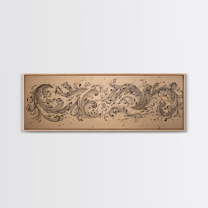 Baroque Scrollwork Made from Looping Pen Strokes Canvas Print, Calligraphy Art, Modern Decor, Living Room Decor, Script, CAL-3x1-100
