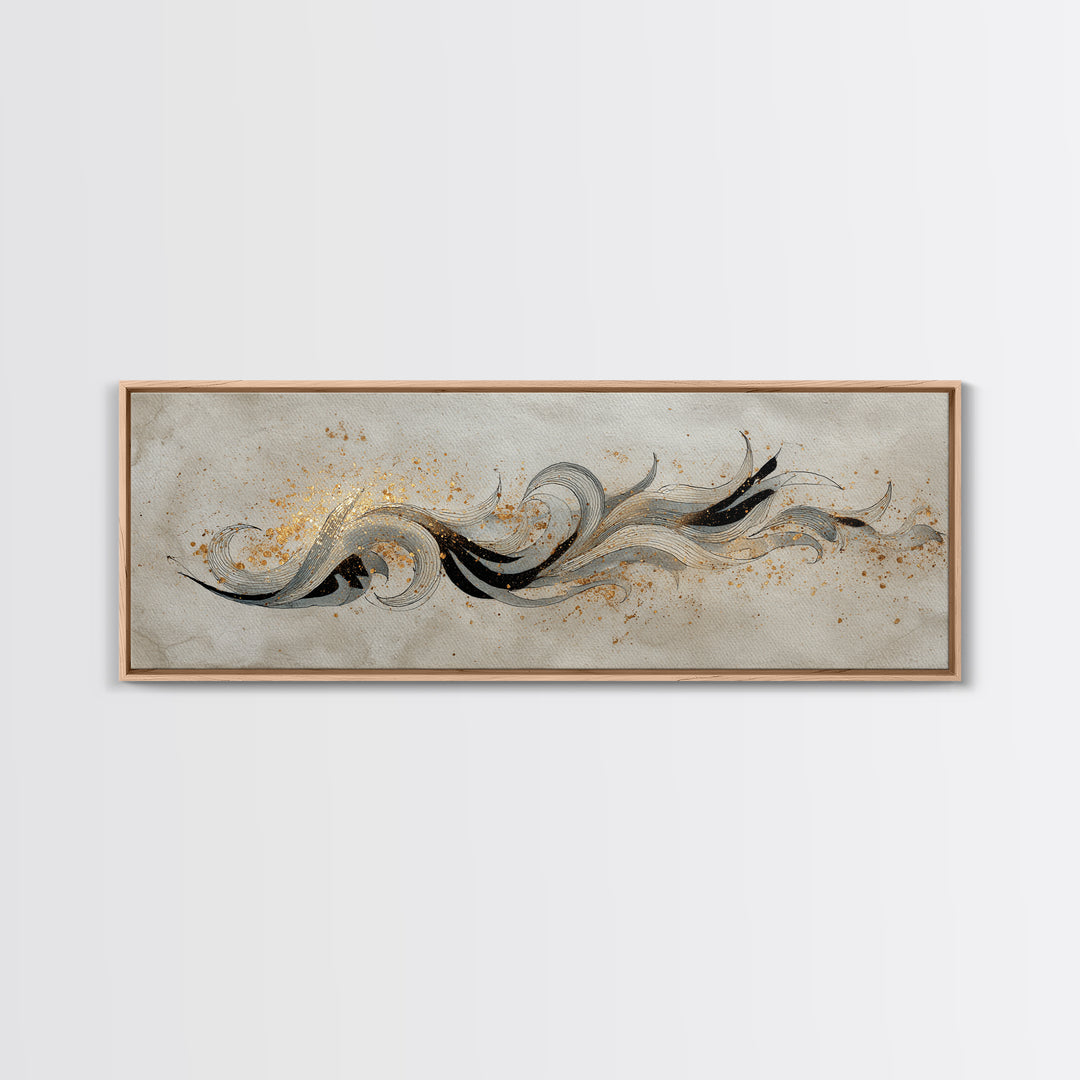 Arabic Ornamental Curves as Non Readable Art Canvas Print, Calligraphy Art, Statement Artwork, Living Room Decor, Script, CAL-3x1-19