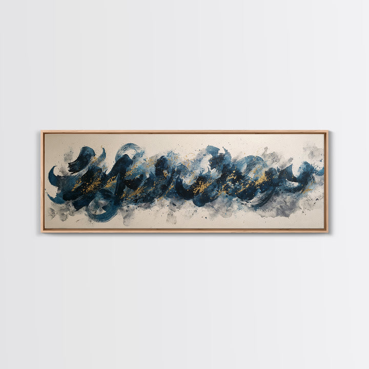 Modern Calligraphy Wave Framed Canvas Print, Calligraphy Art, Digital Prints, Living Room Decor, Script, Living Room Wall Art, CAL-3x1-2