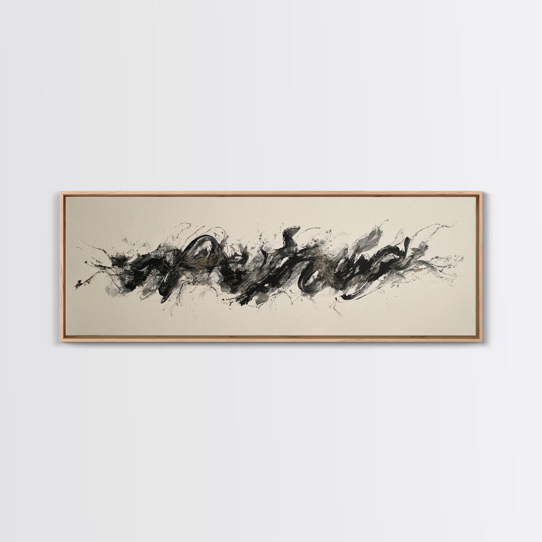 Calligraphic Bird Shape Formed from Flowing Lines Canvas Print, Calligraphy Art, Gallery Wall Set, Living Room Decor, Script, CAL-3x1-24