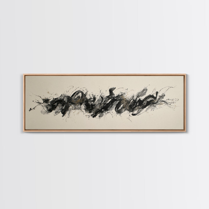 Calligraphic Bird Shape Formed from Flowing Lines Canvas Print, Calligraphy Art, Gallery Wall Set, Living Room Decor, Script, CAL-3x1-24