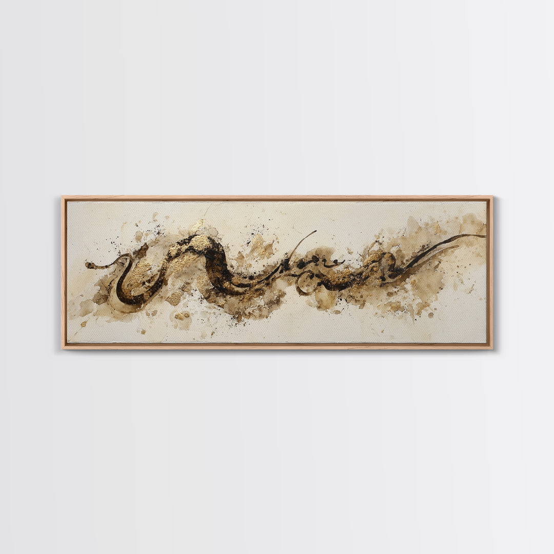 Gold Leaf Calligraphic Spiral on Plaster Surface Canvas Print, Calligraphy Art, Wall Art, Living Room Decor, Watercolor Art, CAL-3x1-30