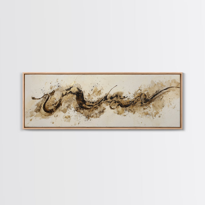 Gold Leaf Calligraphic Spiral on Plaster Surface Canvas Print, Calligraphy Art, Wall Art, Living Room Decor, Watercolor Art, CAL-3x1-30