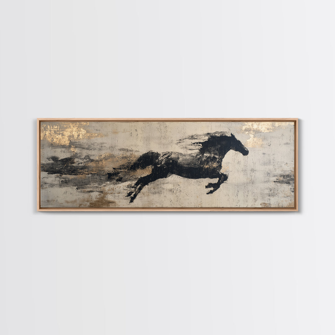 Calligraphic Horse Silhouette Made from One Line Canvas Print, Calligraphy Art, Modern Wall Art, Living Room Decor, Script, CAL-3x1-33