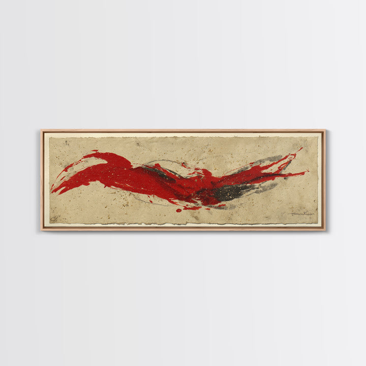 Bold Red Brushstroke Seal Abstraction Canvas Print, Calligraphy Art, Art Print, Living Room Decor, Fine Art, Script, Printable, CAL-3x1-35