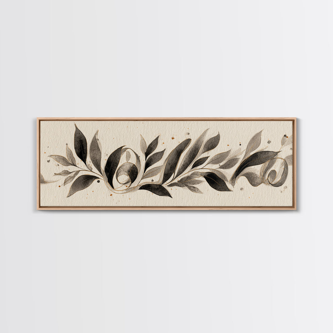 Botanical Calligraphy Pattern Canvas Print, Calligraphy Art, Printable, Living Room Decor, Oil Painting, Script, Watercolor Art, CAL-3x1-38