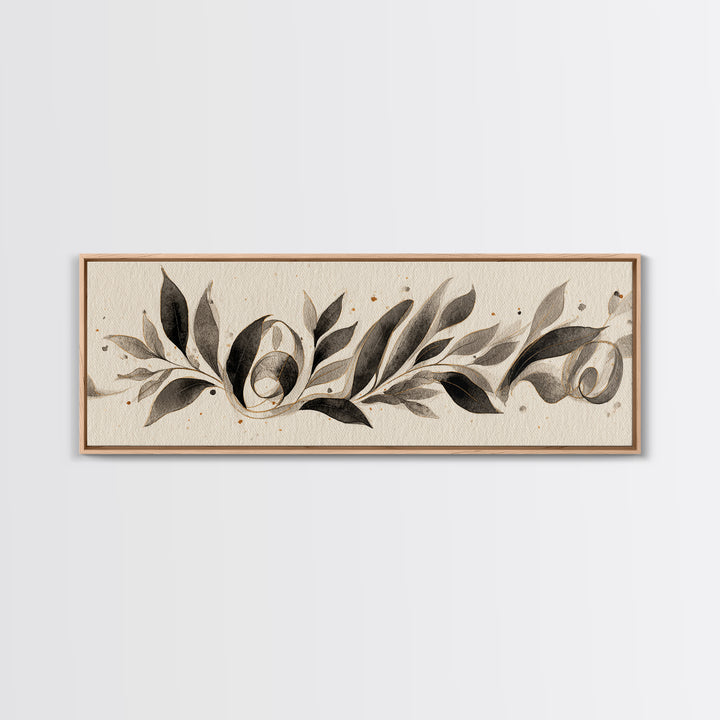 Botanical Calligraphy Pattern Canvas Print, Calligraphy Art, Printable, Living Room Decor, Oil Painting, Script, Watercolor Art, CAL-3x1-38