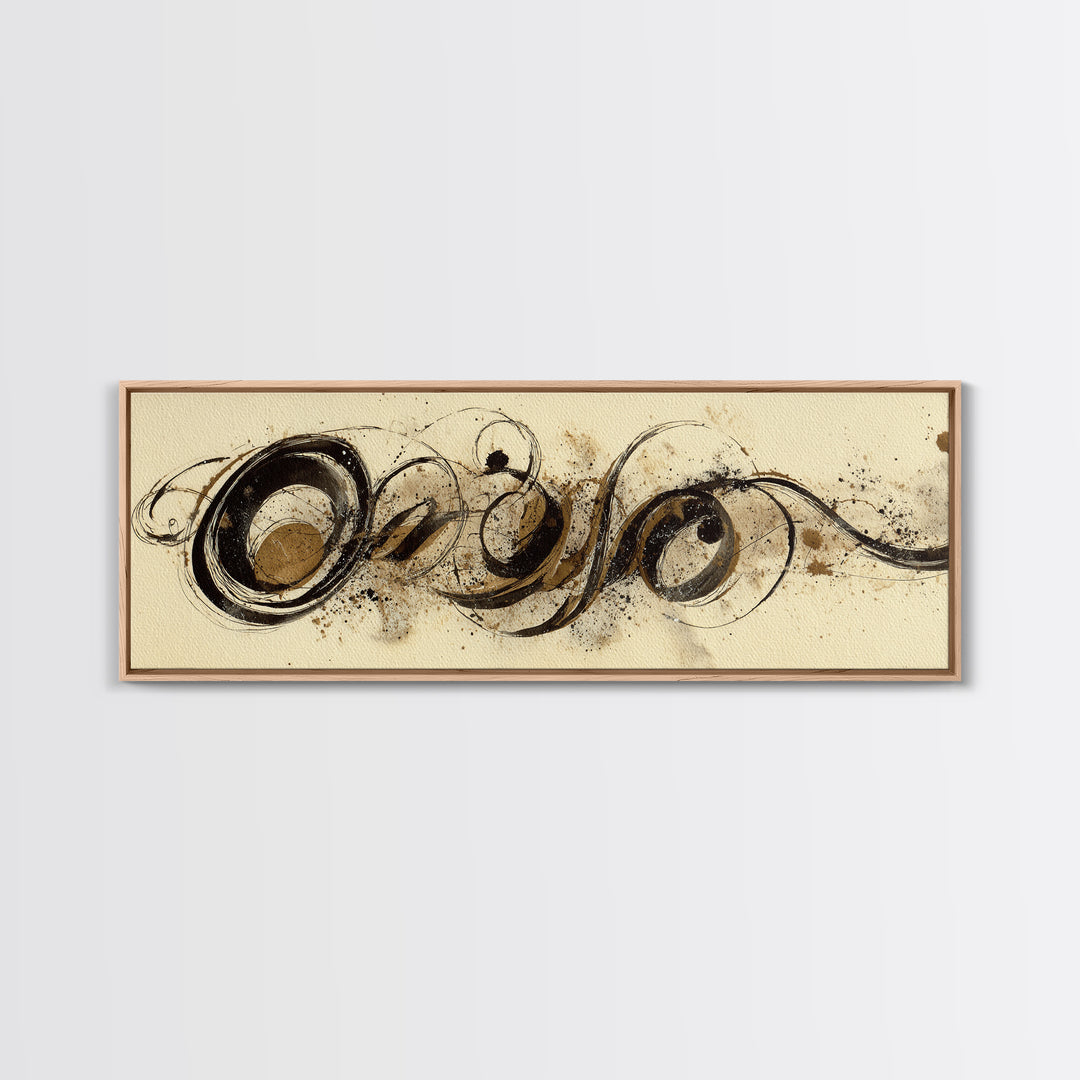 Baroque Scrollwork Made from Looping Pen Strokes Canvas Print, Calligraphy Art, Minimalist Wall Art, Living Room Decor, Script, CAL-3x1-4