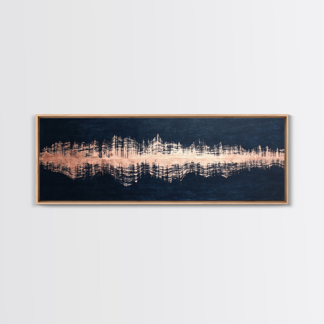 Layered Copper Ink Strokes on Dark Navy Canvas Print, Calligraphy Art, Modern Wall Art, Living Room Decor, Fine Art, Script, CAL-3x1-46