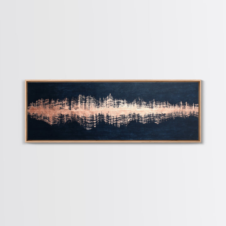 Layered Copper Ink Strokes on Dark Navy Canvas Print, Calligraphy Art, Modern Wall Art, Living Room Decor, Fine Art, Script, CAL-3x1-46