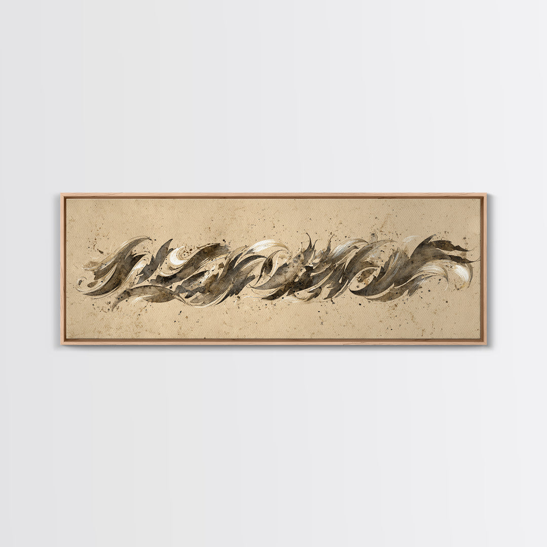 Calligraphic Bird Shape Formed from Flowing Lines Canvas Print, Calligraphy Art, Art Print, Living Room Decor, Fine Art, Script, CAL-3x1-48