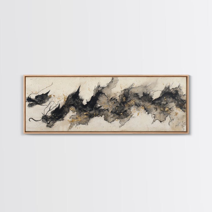 Ink Wash Dragon Curve Canvas Print, Calligraphy Art, Custom Art, Living Room Decor, Script, Neutral Decor, Modern Decor, CAL-3x1-49