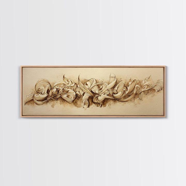 Baroque Scrollwork Made from Looping Pen Strokes Framed Canvas Print, Calligraphy Art, Room Decor, Living Room Decor, Script, CAL-3x1-52