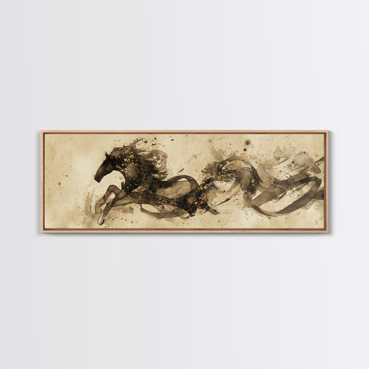Calligraphic Horse Silhouette Made from One Line Framed Canvas Print, Calligraphy Art, Modern Art, Living Room Decor, Script, CAL-3x1-57
