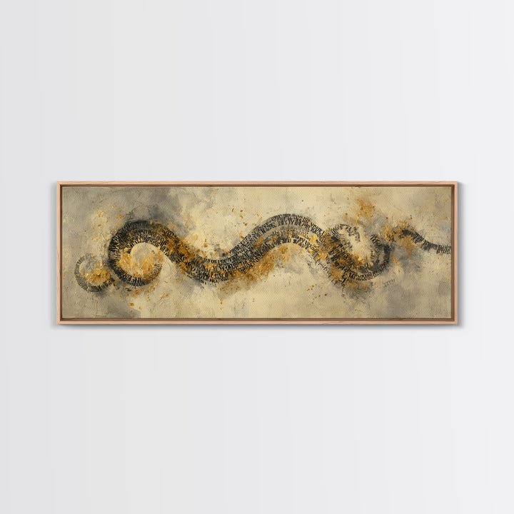 Gold Leaf Calligraphic Spiral on Plaster Surface Canvas Print, Calligraphy Art, Modern Art, Living Room Decor, Fine Art, Script, CAL-3x1-6