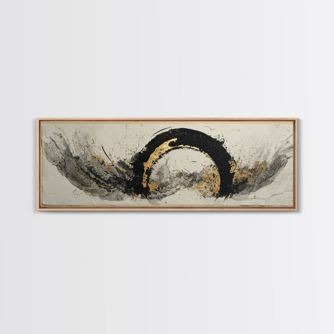 Crescent Moon Made from Elegant Ink Swashes Canvas Print, Calligraphy Art, Minimalist Wall Art, Living Room Decor, Script, CAL-3x1-61